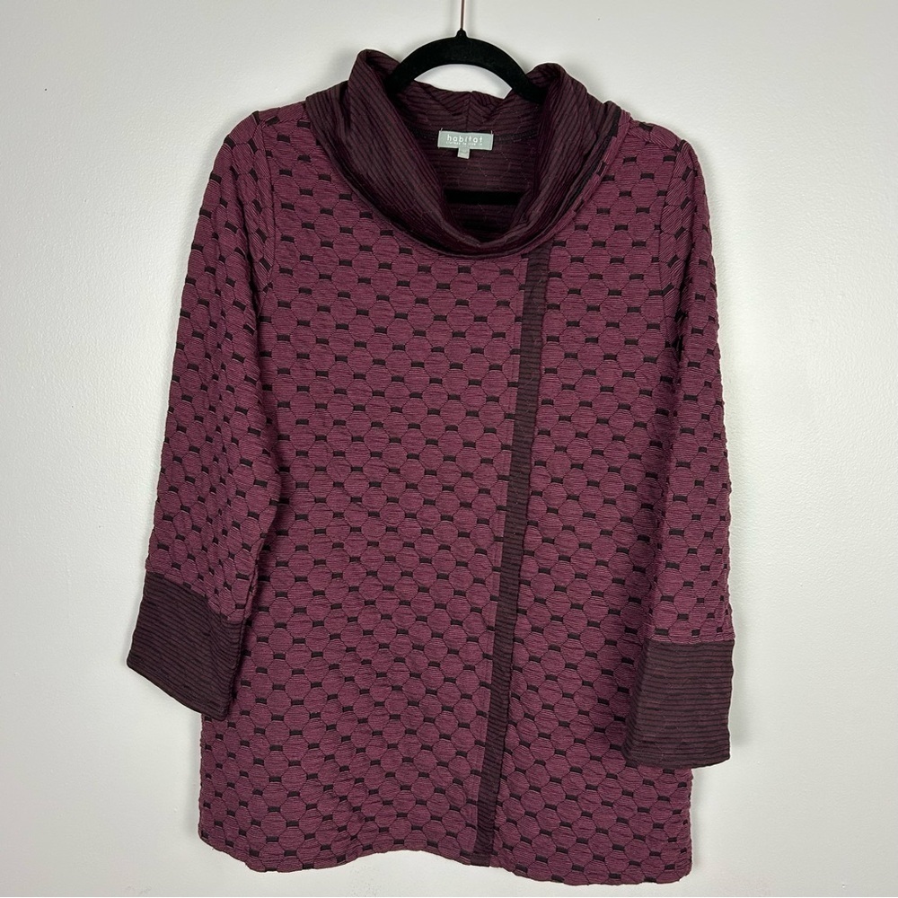 Habitat Clothes to Live In Red Black Cowl Neck Tunic Top Size Medium